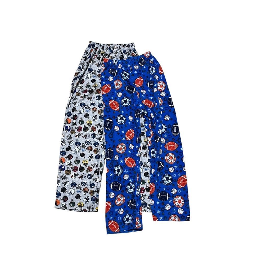 (2) Lot Boys Fleece Long Pajama Pants Football Sports NFL Prince Sleep Sz 10/12